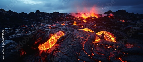 Freezing solidifying lava on volcano
