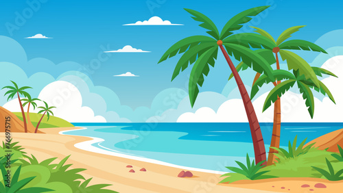 beach-background-with-sand-an-d-palm-trees © Kanay