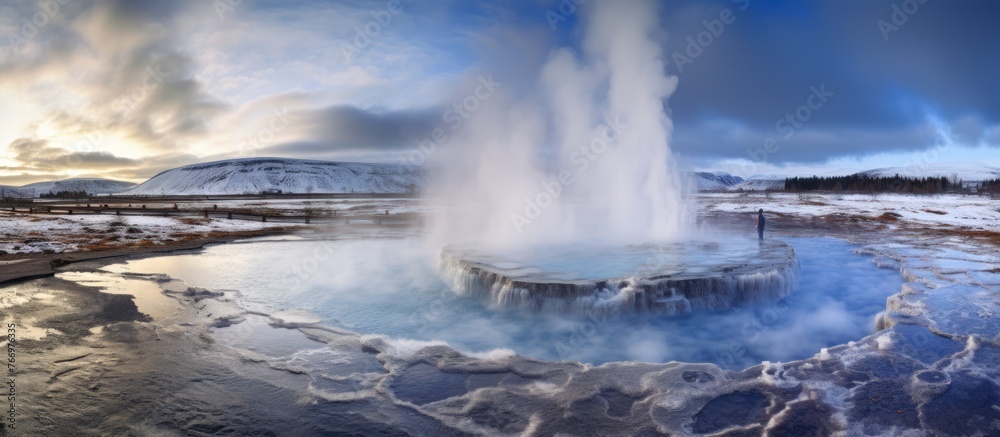 Eruption of Strokkur geyser in Iceland