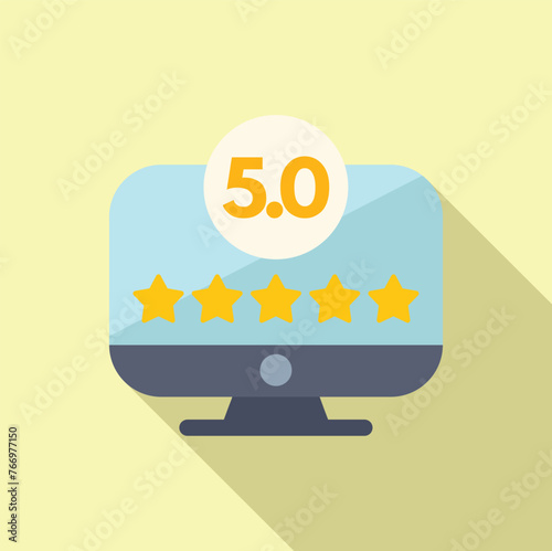 Five star rating online icon flat vector. Button star patron. Scale meter gauge