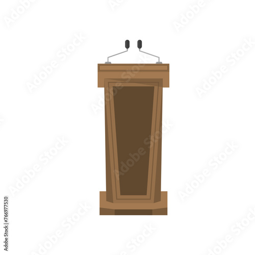 Tribune podium rostrum speech flat stand. Conference stage with microphone, press or debate speaker