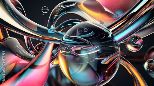 3D rendering of abstract glass shapes. Colorful and shiny.