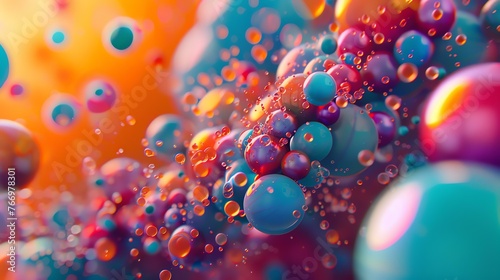 3D rendering of a colorful abstract background with floating spheres.