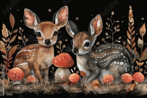 Animals in the woodland watercolor forest illustration for a baby...