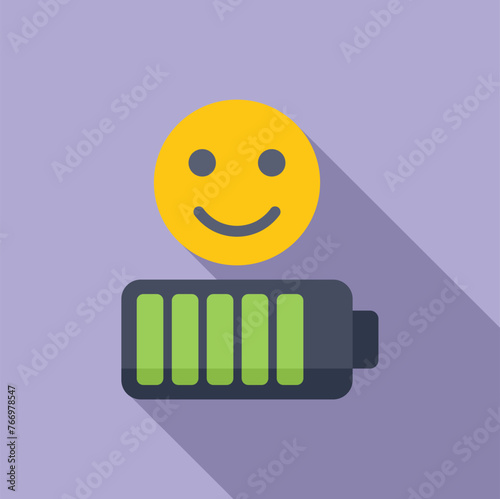 Full battery level emoji icon flat vector. Grin excellent. Star button rank