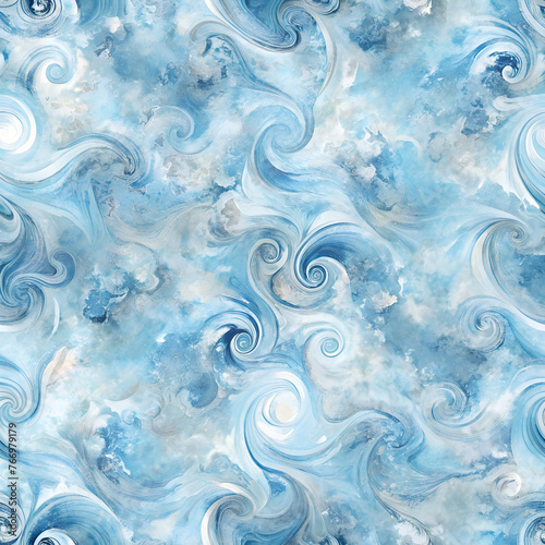 Texture background, seamless abstract marbleized texture background in shades of azure blue, misty gray, and pearl white. The swirling pattern texture