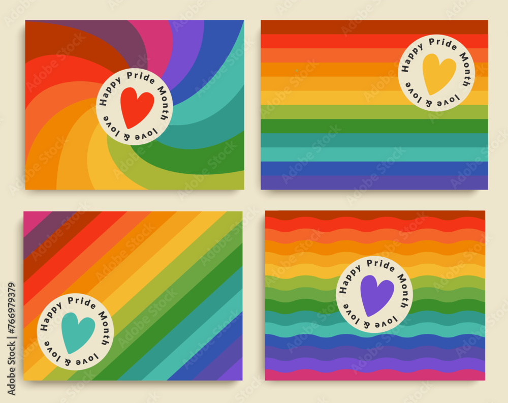 Happy pride month. Set banners for LGBTQ with rainbow and heart. Pride ...