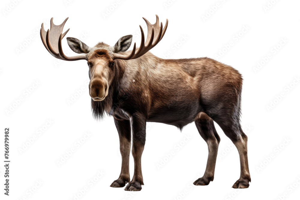 Majestic Moose Standing on White Background. On a Clear PNG or White Background. Majestic Moose Standing on White Background. On a Clear PNG or White Background.
