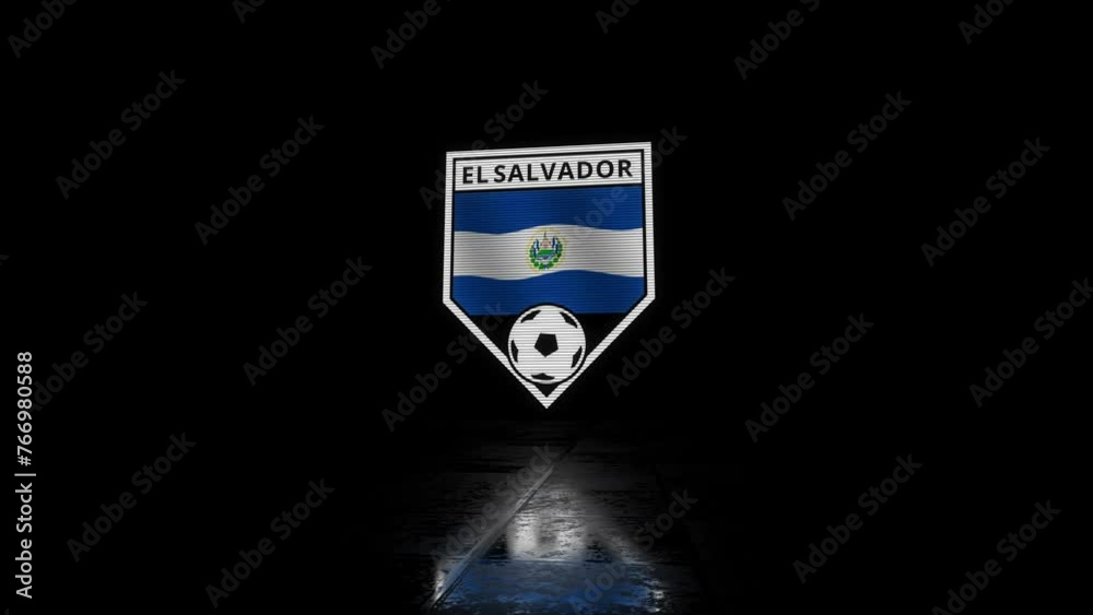 Glitchy Shield Shaped Football Badge with a Waving Flag of El Salvador