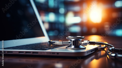 Stethoscope medical on laptop keyboard