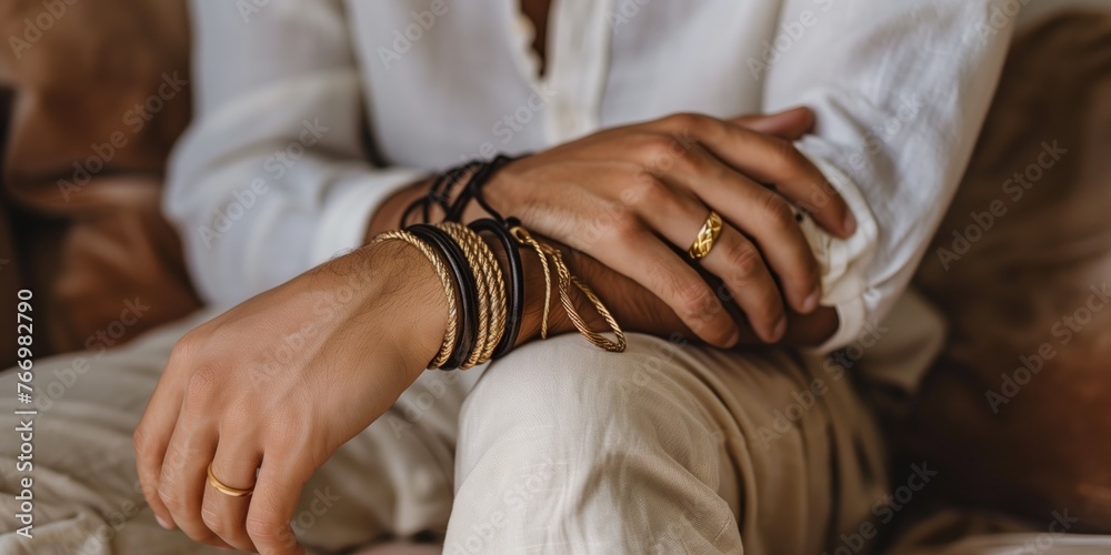 Elegant Jewelry Display: Gold Ring & Bracelets
