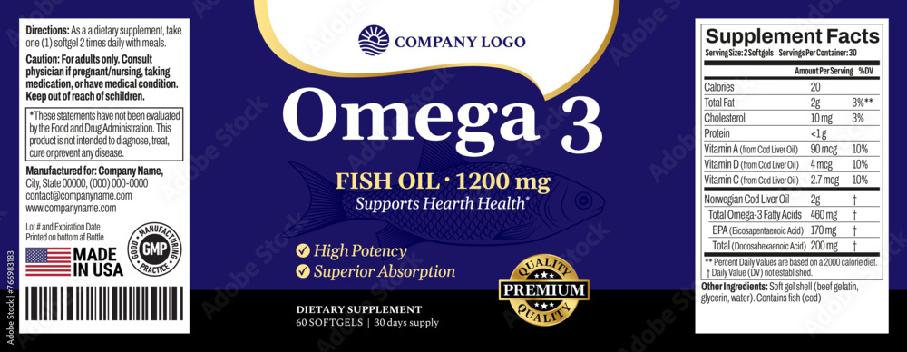 Omega 3 Softgels Bottle Label Vector Packaging Stock Vector Adobe Stock