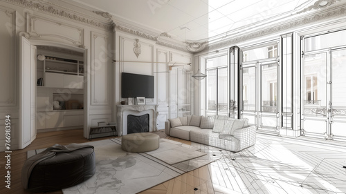 AI-generated renovation concept: Transformations of an apartment before and after restoration or refurbishment - Adding flair, functionality, and finesse 