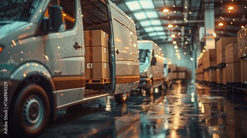Logistics hub with vans loading cargo