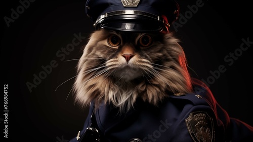 Majestic cat with piercing eyes in police cap ai generated character anthropomorphic