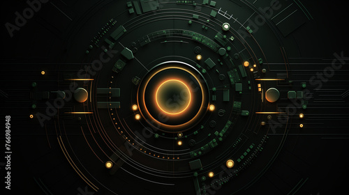 Abstract technological background, futuristic technological interface with intricate designs and glowing elements. For electronic music, covers, games, screensaver, illustrations related to technology