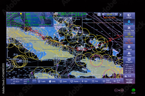 Digital ship navigation display showing ship movement.