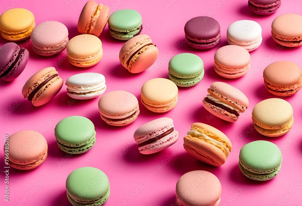 Obraz premium Macarons sur fond rose