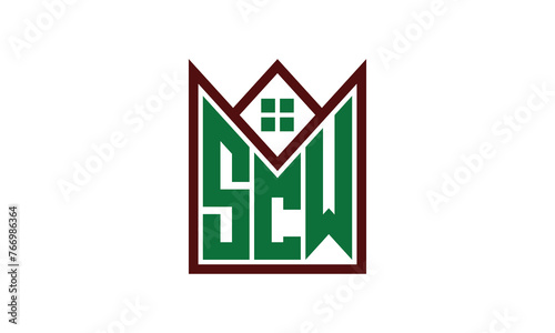 SCW initial letter builders real estate logo design vector. construction, housing, home marker, property, building, apartment, flat, compartment, business, corporate, house rent, rental, commercial photo