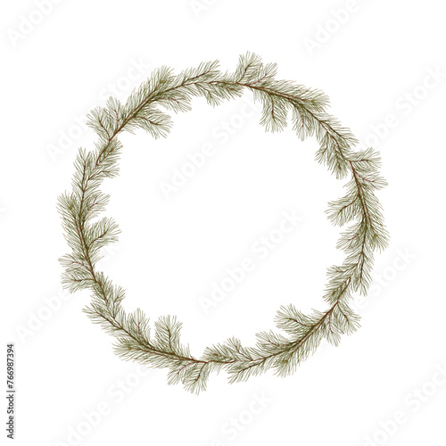 Christmas illustration of a coniferous wreath