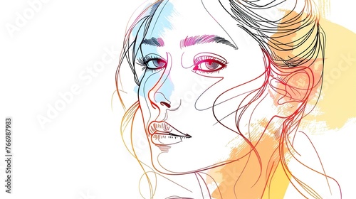 hand drawn colorful line of a woman's face