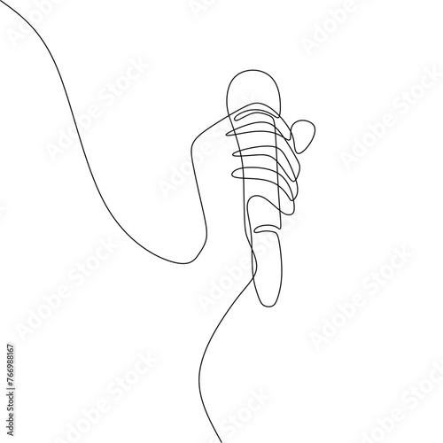 Single continous line art of hand holding microphone