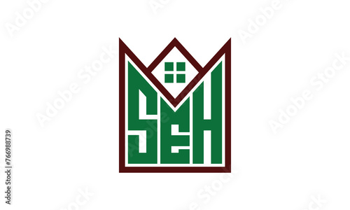 SEH initial letter builders real estate logo design vector. construction, housing, home marker, property, building, apartment, flat, compartment, business, corporate, house rent, rental, commercial photo