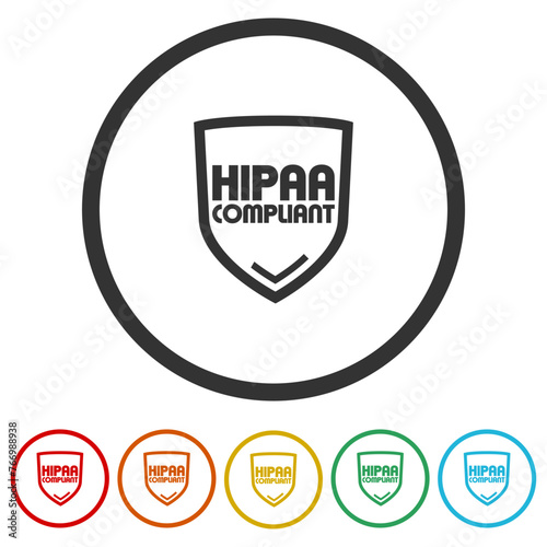 HIPAA Compliance Icon. Set icons in color circle buttons