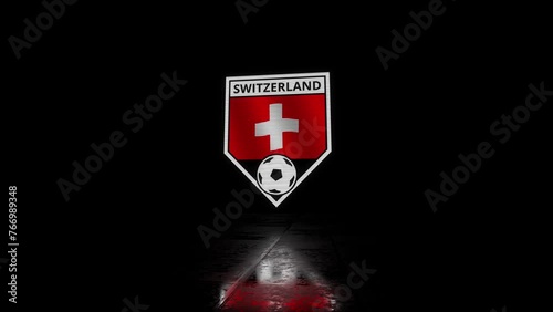 Glitchy Shield Shaped Football Badge with a Waving Flag of Switzerland