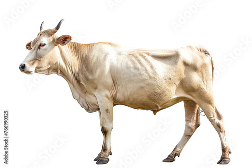 Indian brahman cattle cow standing isolated on white background, side views, full body shot.