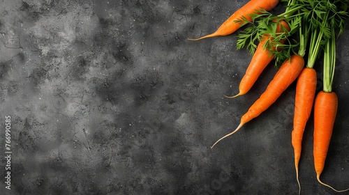 Fresh carrots on dark background. photo