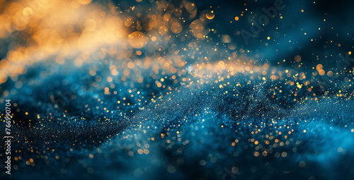 Sparkling Blue and Gold Glitter Background with Bokeh Lights