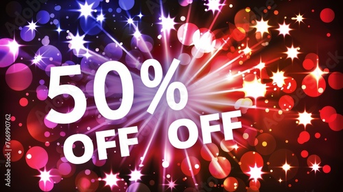 Fifty percent off on bright background.