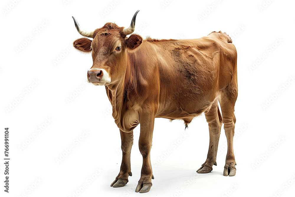 Brown or red cattle cow standing isolated on white background, side view, full body shot. livestock meat photos. Brown or red cattle cow standing isolated on white background, side view, full body shot. livestock meat photos.