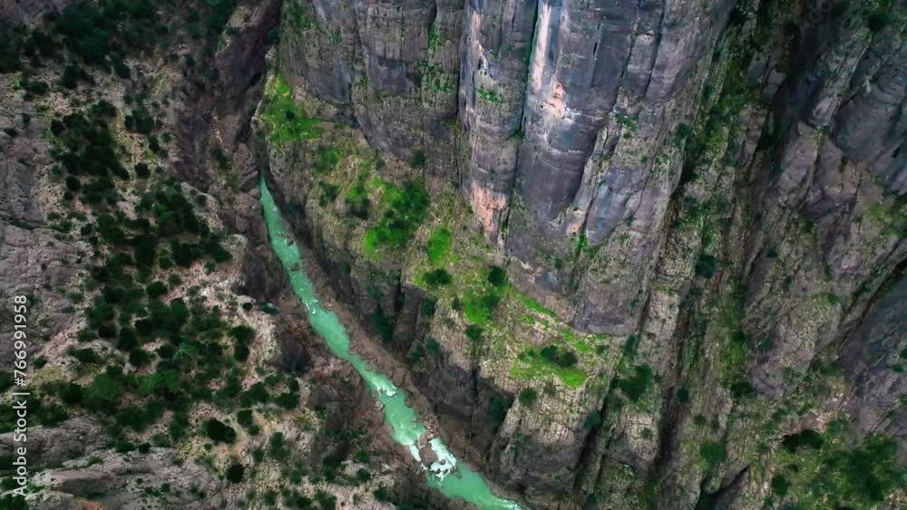 Aerial view of Tazi Canyon in Antalya, Turkey showcasing the rugged cliffs and turquoise river Aerial view of Tazi Canyon in Antalya, Turkey showcasing the rugged cliffs and turquoise river