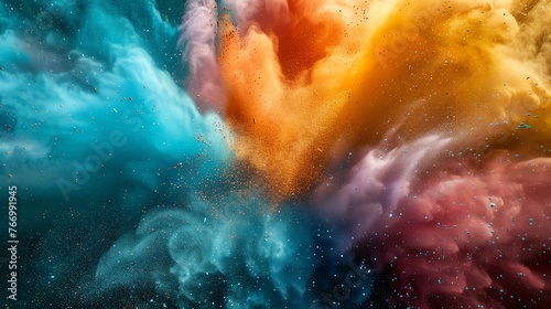 Abstract colorful powder explosion on black background.