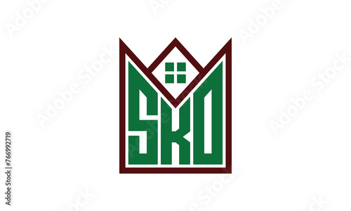 SKO initial letter builders real estate logo design vector. construction, housing, home marker, property, building, apartment, flat, compartment, business, corporate, house rent, rental, commercial photo