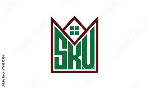 SKU initial letter builders real estate logo design vector. construction, housing, home marker, property, building, apartment, flat, compartment, business, corporate, house rent, rental, commercial