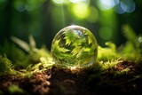 Crystal Earth On Soil In Forest With Ferns And Sunlight - The Environment - Earth Day Concept - generative ai