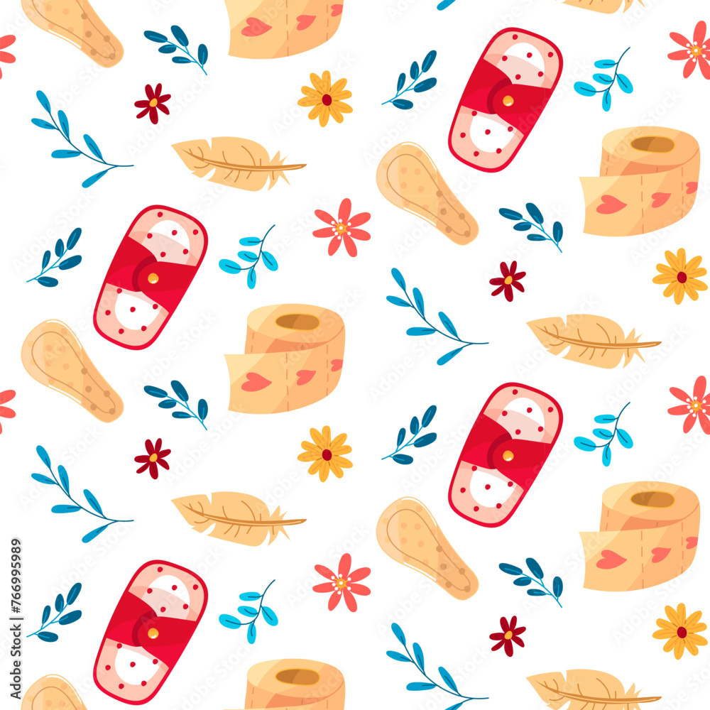 Paper Pattern Eco Notebook Pen Drop Feminine Gender With Flowers