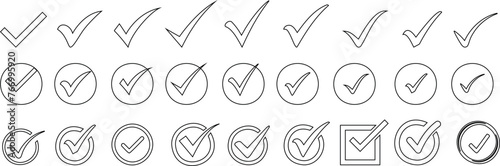 Checkmark collection, tick icon vector illustration, various styles. Perfect confirm, approve, accept, yes, correct icon for web, app, UI design. easily editable, scalable Checkmark icons