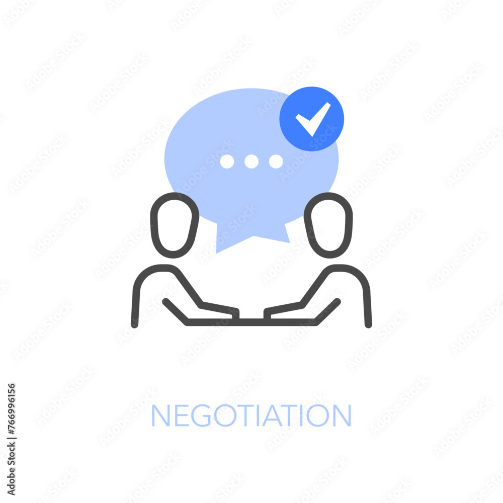 Simple visualised negotiation icon symbol with two people in discussion with positive conclusion. Simple visualised negotiation icon symbol with two people in discussion with positive conclusion.
