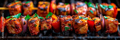 May holidays frying shish kebab outdoors on the grill photo