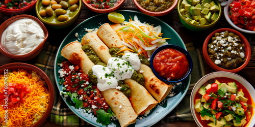 spread of traditional mexican dish enchilada