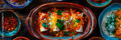 spread of traditional mexican dish enchilada