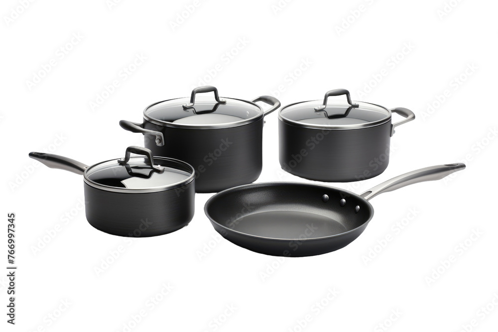 Set of Pots and Pans on White Background. On a Clear PNG or White Background. Set of Pots and Pans on White Background. On a Clear PNG or White Background.