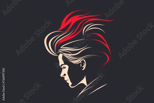 An illustration of a men with a stylish long red hairstyle and fashion attire. Ideal for logo of hair restoration clinic.