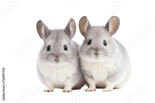 Two Gray and White Rabbits Sitting Together. On a Clear PNG or White Background. photo