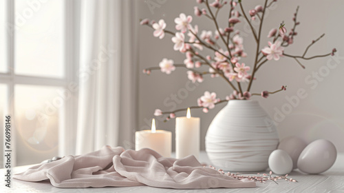 Elegant spring decoration with cherry blossoms in a vase.