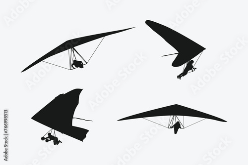 hang gliding silhouette collection set. sport, extreme, hang glider concept. vector illustration.